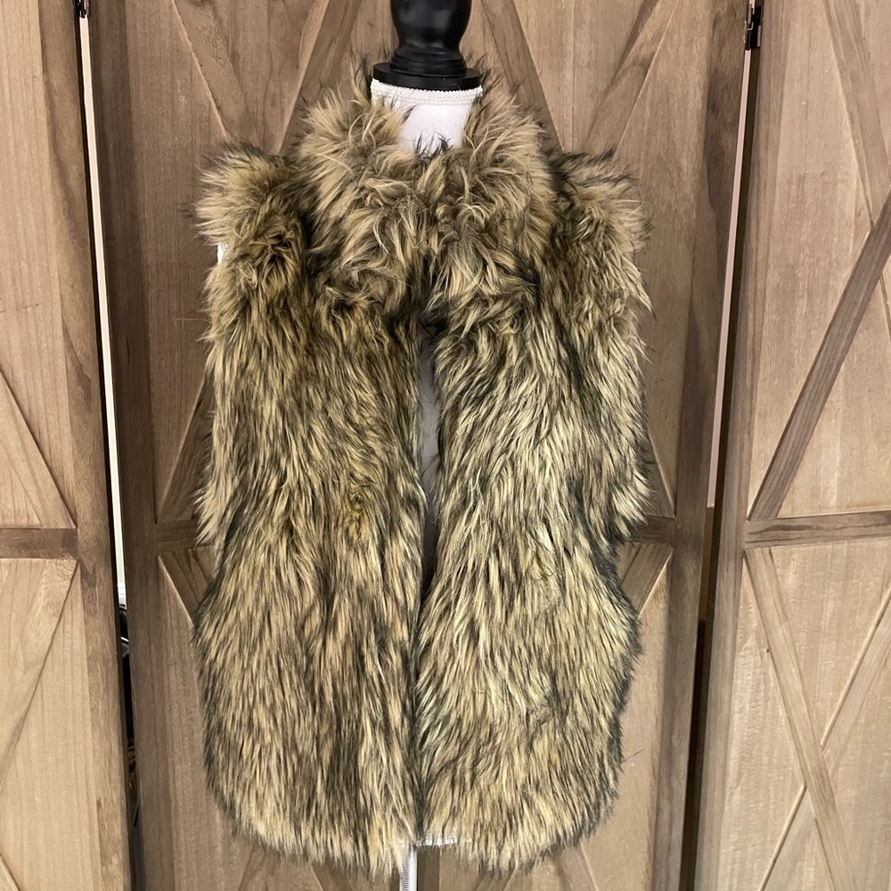 Cavalini Faux Fur Vest in Brown and Cream women’s L goth rockabilly